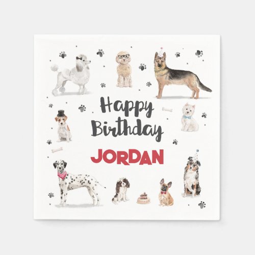Realistic Watercolor Dogs Birthday Party Any Age Napkins