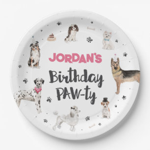 Realistic Watercolor Dogs Birthday Party, Any Age Paper Plates