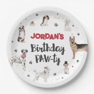 Realistic Watercolor Dogs Birthday Party, Any Age Paper Plates