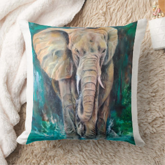 Realistic Watercolor Elephant Throw Pillow