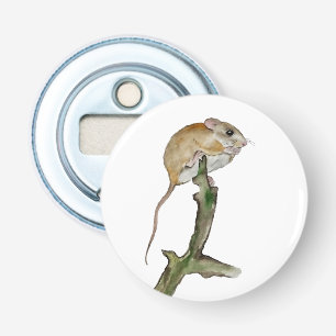 Realistic watercolor mouse in a tree bottle opener