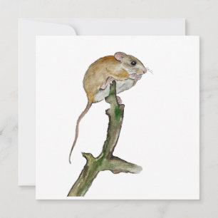 Realistic watercolor mouse in a tree holiday card