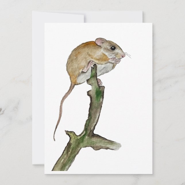 Realistic watercolor mouse in a tree invitation (Front)