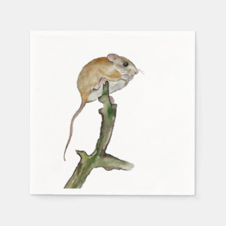 Realistic watercolor mouse in a tree napkins