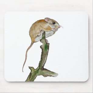 Realistic watercolor mouse in a tree pad