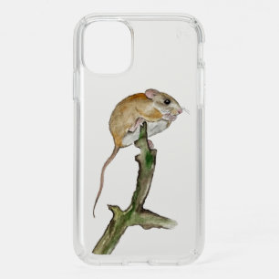 Realistic watercolor mouse in a tree speck iPhone 11 case