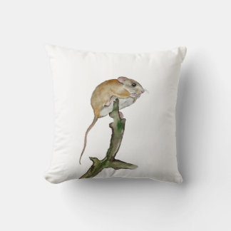 Realistic watercolor mouse in a tree throw pillow