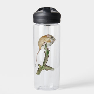 Realistic watercolor mouse in a tree water bottle