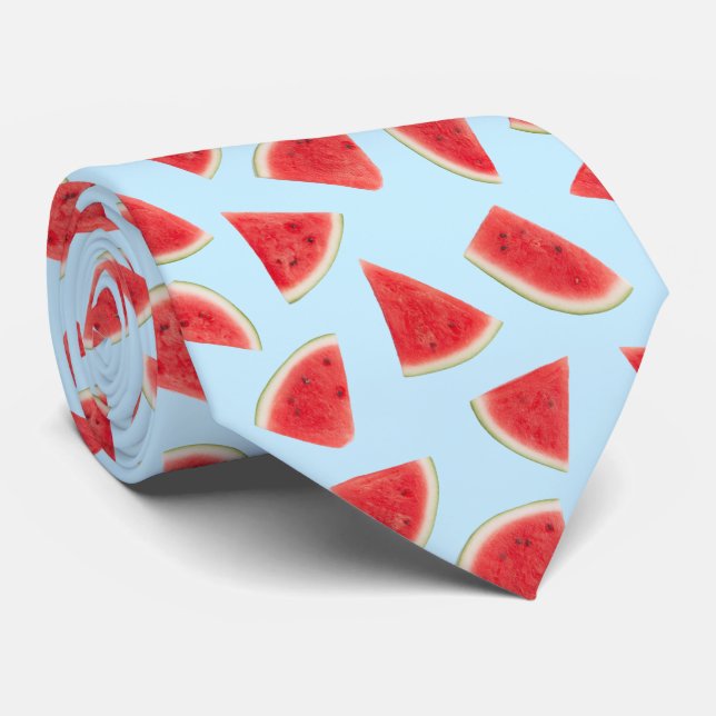 Realistic Watermelon Slice Summer Pattern Neck Tie (Rolled)