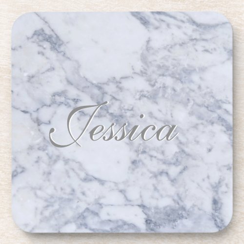 Realistic White Faux Marble Stone Pattern Drink Coaster
