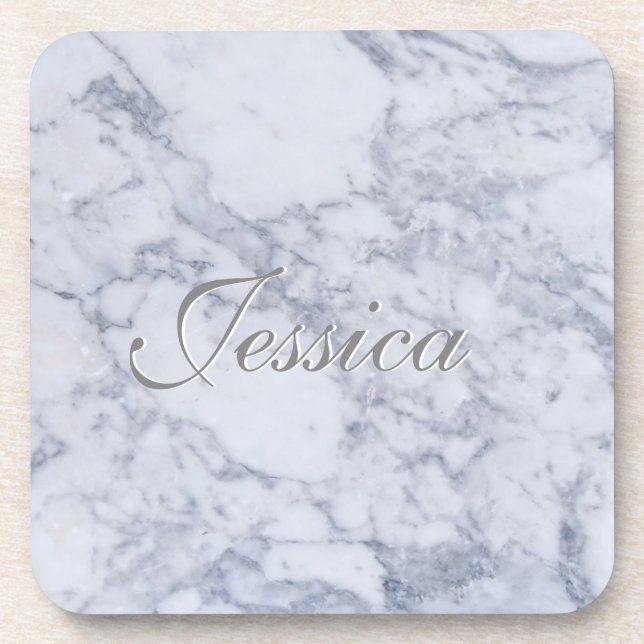 Realistic White Faux Marble Stone Pattern Drink Coaster (Front)