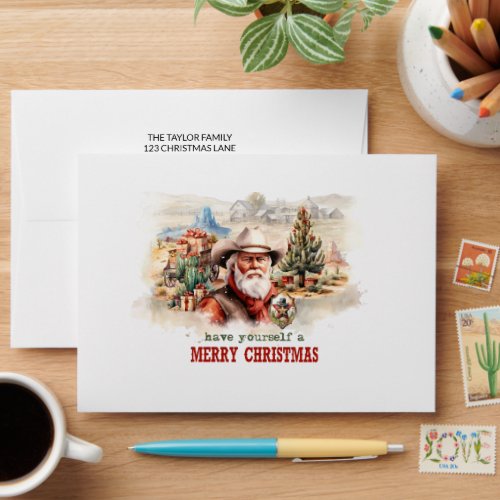 Realistic Wild West style Journey Santa cowboy Envelope
