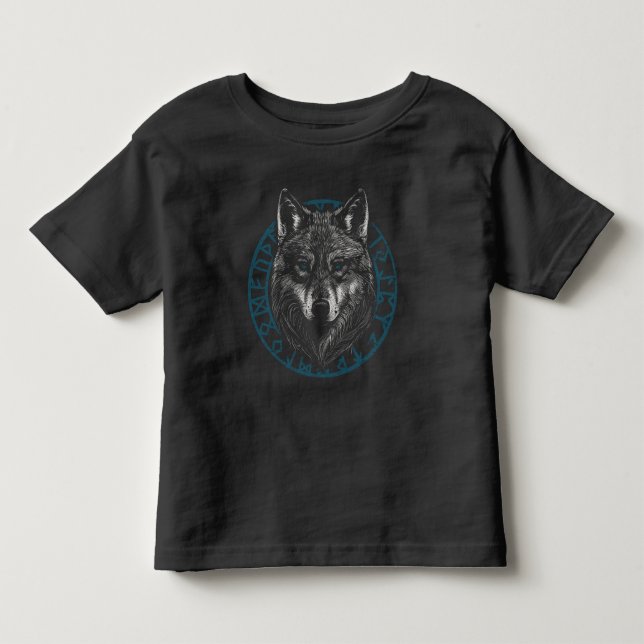 realistic wolf with glowing blue eyes toddler t-shirt (Front)