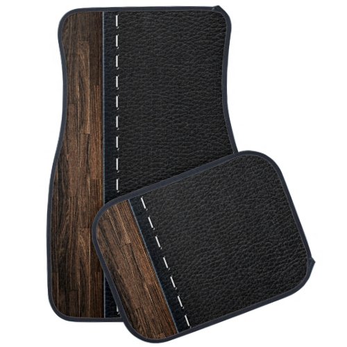 Realistic Wood and Stitched Leather Texture Car Mat