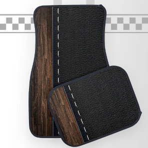 Realistic Wood and Stitched Leather Texture Car Mat