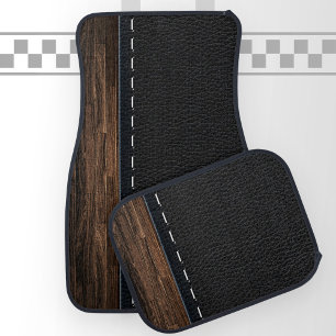 Realistic Wood and Stitched Leather Texture Car Mat
