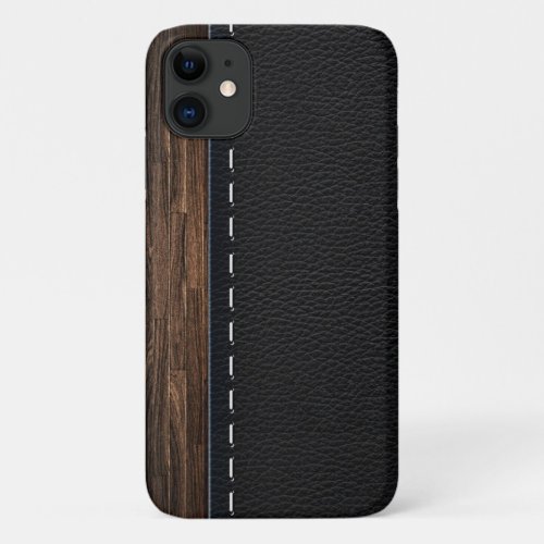 Realistic Wood and Stitched Leather Texture iPhone 11 Case