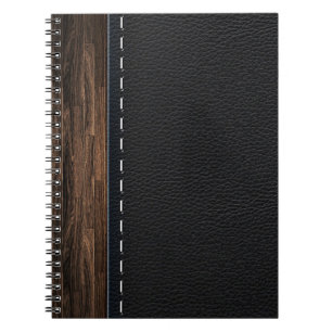 Realistic Wood and Stitched Leather Texture Notebook