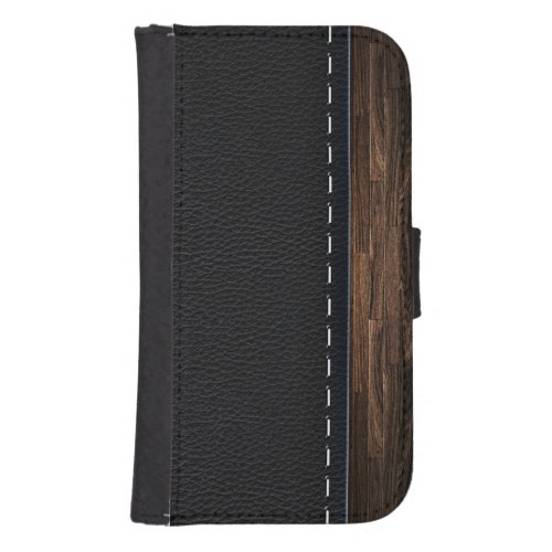 Realistic Wood and Stitched Leather Texture Wallet Phone Case For Samsung Galaxy S4