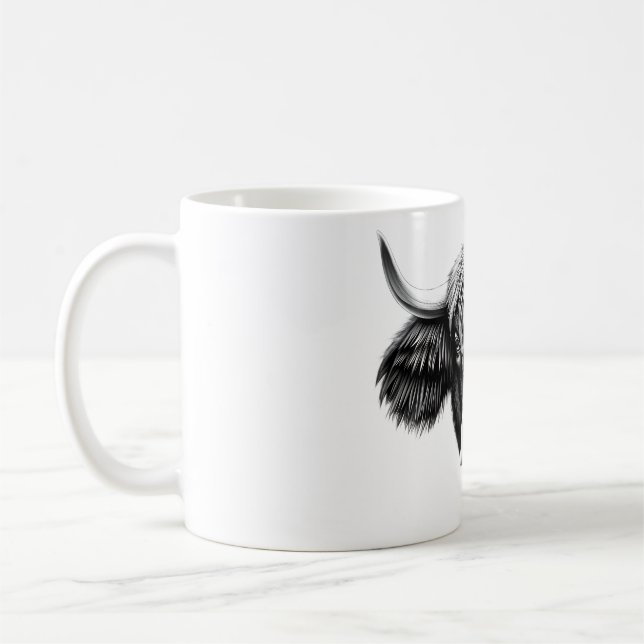 Realistic Yak Head T-Shirt - Unique Black & White  Coffee Mug (Left)