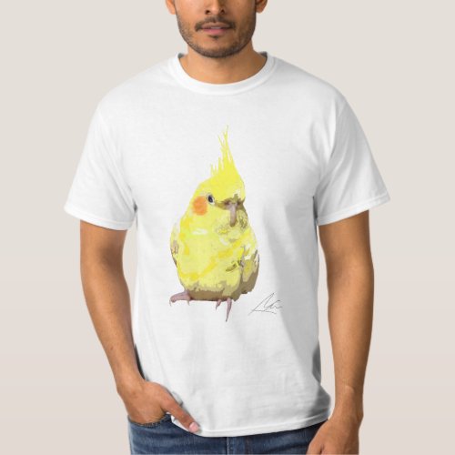 Realistic Yellow Cockatiel Bird Modern Art T_Shirt