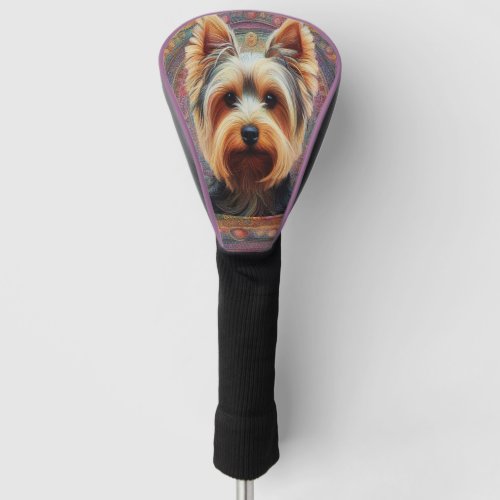 Realistic Yorkshire Terrier Dog Colorful Border Golf Head Cover