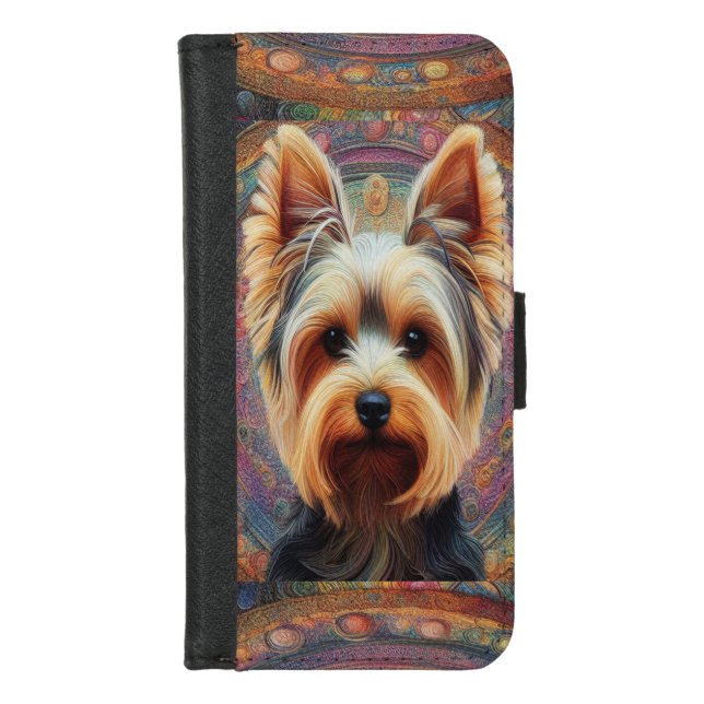 Realistic Yorkshire Terrier Dog Colorful Border iPhone Wallet Case (Front)