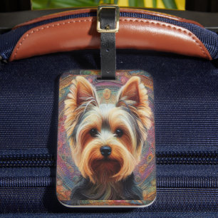 Realistic Yorkshire Terrier Dog Colorful Border Luggage Tag