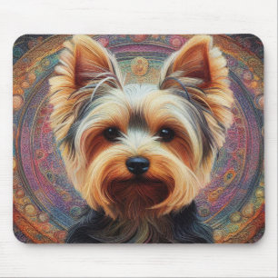 Realistic Yorkshire Terrier Dog Colorful Border Mouse Pad