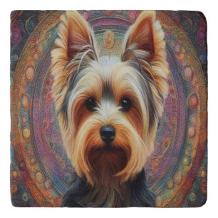Realistic Yorkshire Terrier Dog Colorful Border Trivet