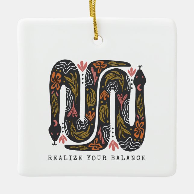 Realize Your Balance Floral Snakes Ceramic Ornament (Front)