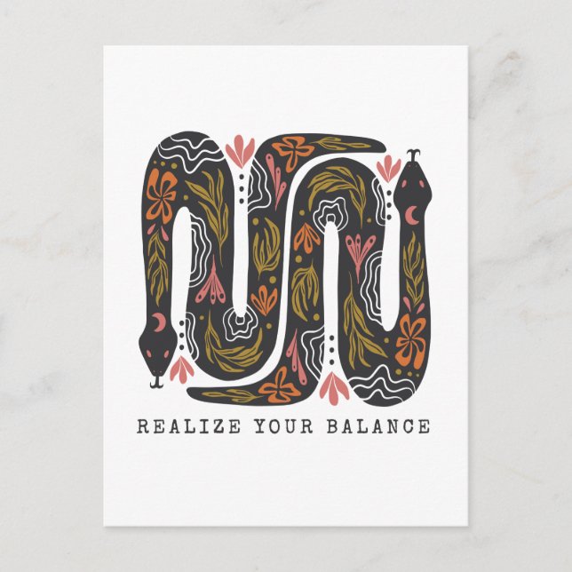 Realize Your Balance Floral Snakes Postcard (Front)