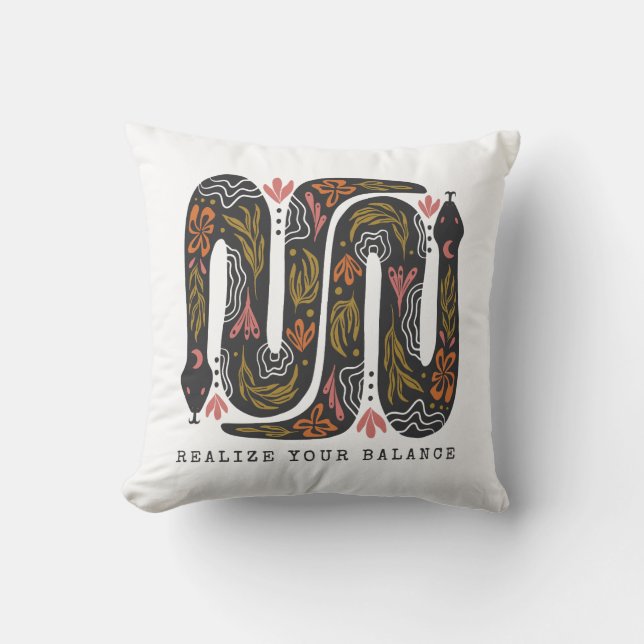 Realize Your Balance Floral Snakes  Throw Pillow (Front)