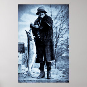 Really Big Fish Vintage Flapper Fishing Trout Poster