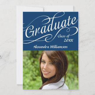 Really Blue W/Swirly Script Celebrate Graduation Invitation