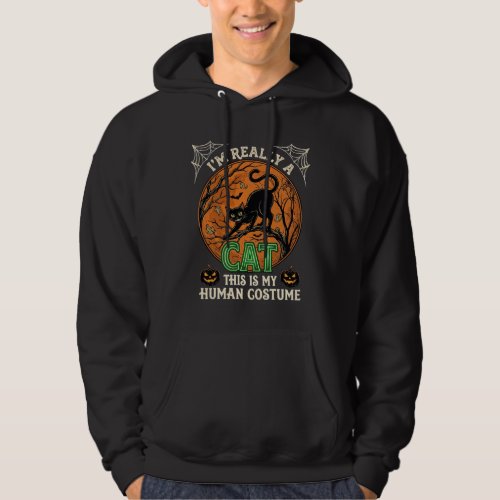 Really Cat Black Halloween Moon Pumpkins Hoodie