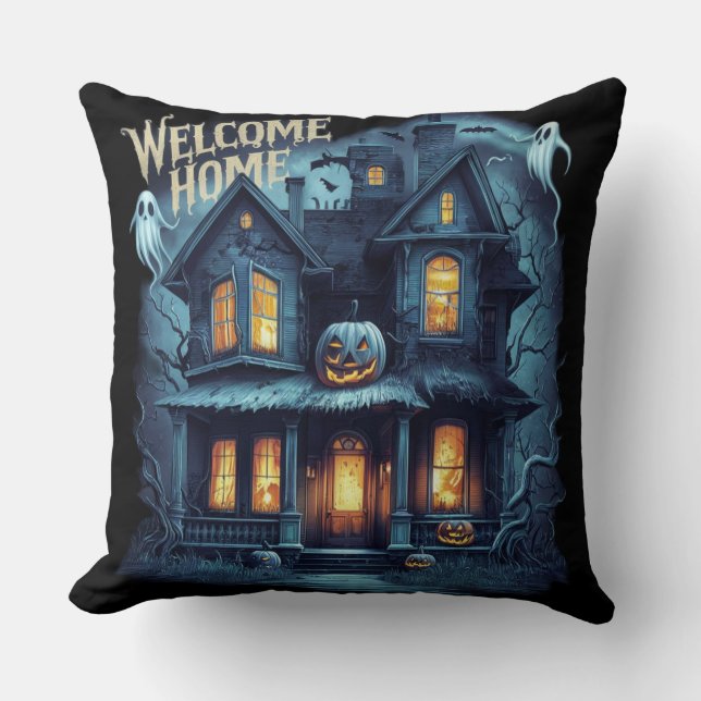 Really cool welcome home spooky Halloween Throw Pillow (Front)