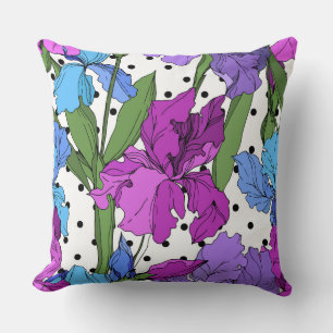 Really cute and joyful floral purple, green, dots throw pillow