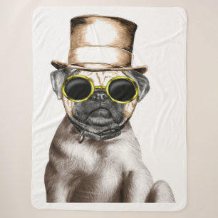 Really Cute Steam Pug With Glasses Sherpa Blanket