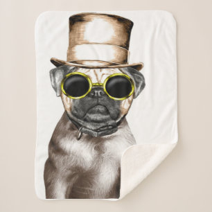 Really Cute Steam Pug With Glasses Sherpa Blanket