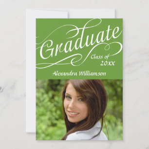 Really Green W/Swirly Script Celebrate Graduation Invitation