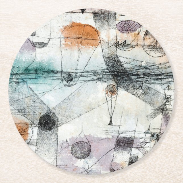 Realm of Air Paul Klee Abstract Expressionist Round Paper Coaster (Front)