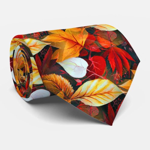 Realm of Foliage with Maple Leaves in Warm Colors Neck Tie