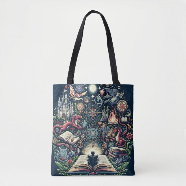 Realm of Imagination: Fantasy Books Tote Bag (Front)