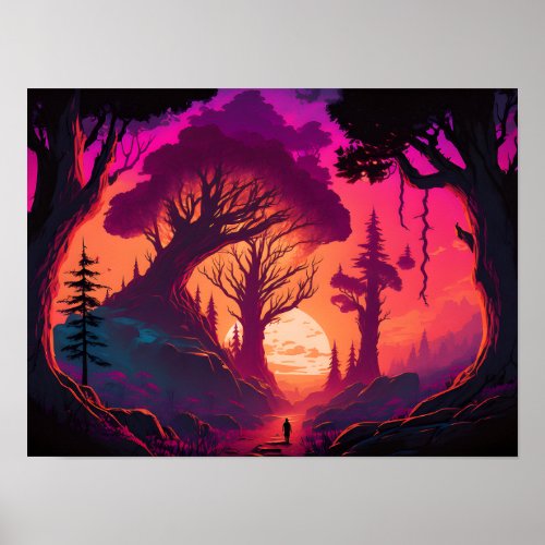 Realms Beyond Mystical Forest Sunset Poster