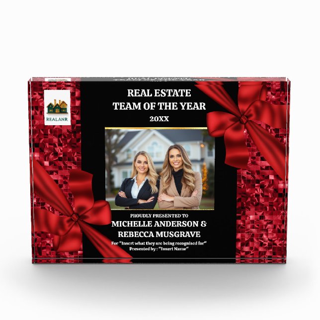 Realtor achievement awards burgundy gold bow xmas (Front)