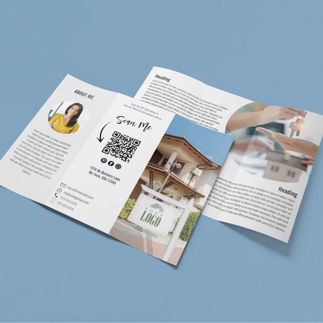 Realtor Add Your Logo Business Brochure QR Code (Realtor tri fold brochure template. )