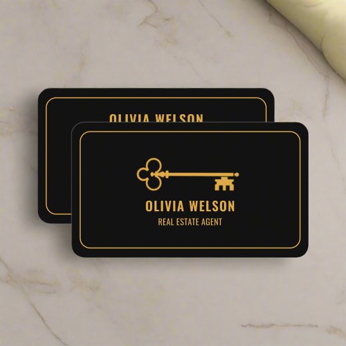 Realtor Agent Elegant Gold  Black Professional  Business Card