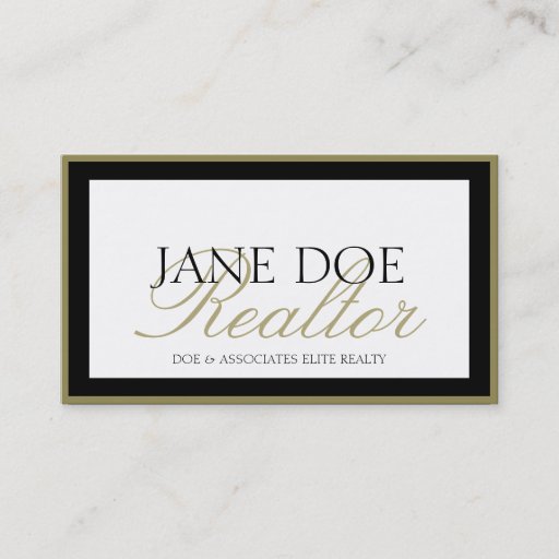 Customizable Realtor B/W Gold Script/Border Business Card Templates