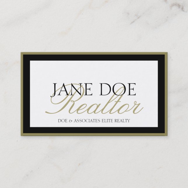 Realtor B/W Gold Script/Border Business Card (Front)